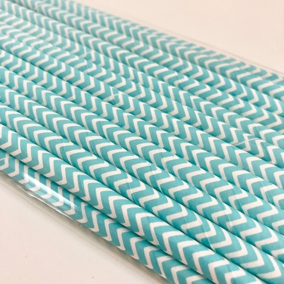Teal and White Paper Straws Pack of 24 - Picture 4 of 5